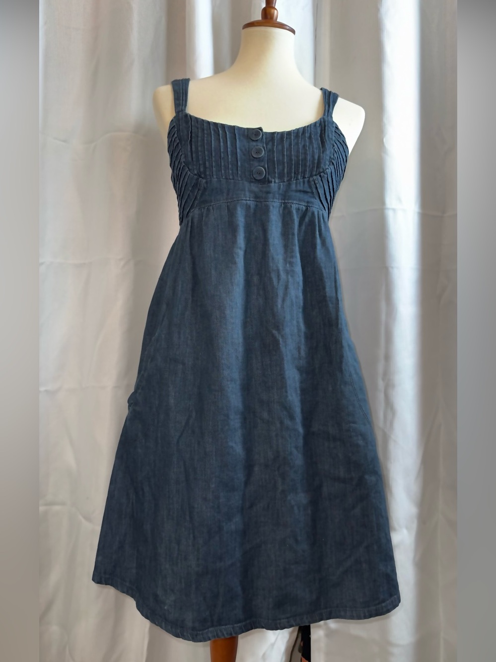 Calvin Klein Jeans Pink Tuck Detail Denim Dress - pockets and adjustable straps